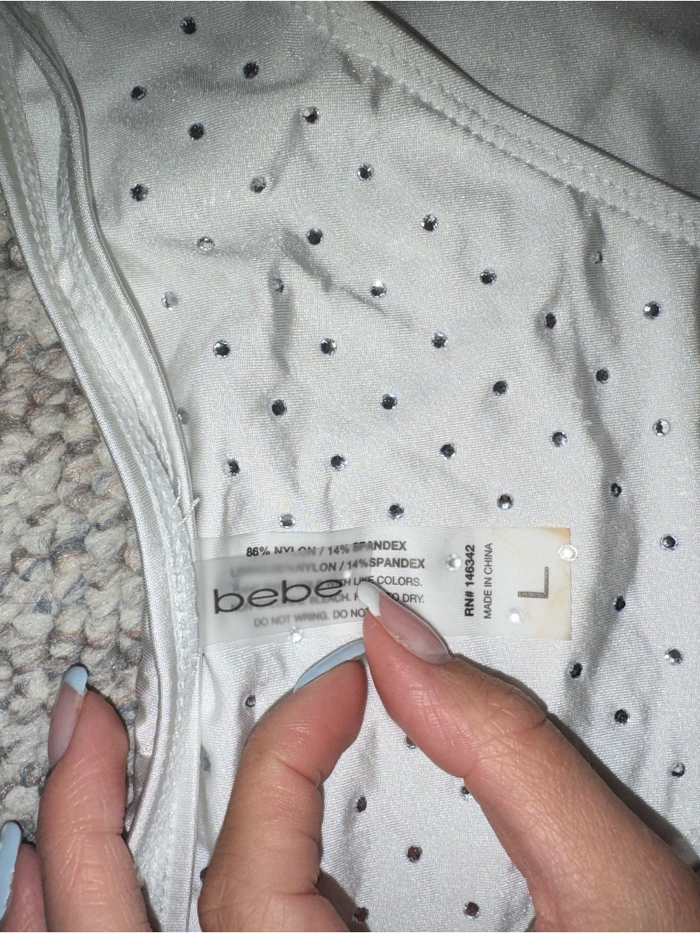 bebe White Rhinestone-Studded Bikini Bottom - Picture 2 of 4